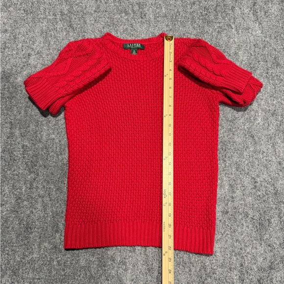 LAUREN Ralph Lauren Petite Small Red Crewneck Mixed-Stitch Sweater PS - Picture 4 of 6